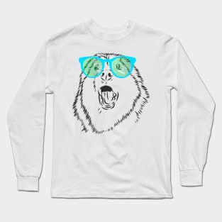 happy surprising husky dog with rainbow glasses Long Sleeve T-Shirt